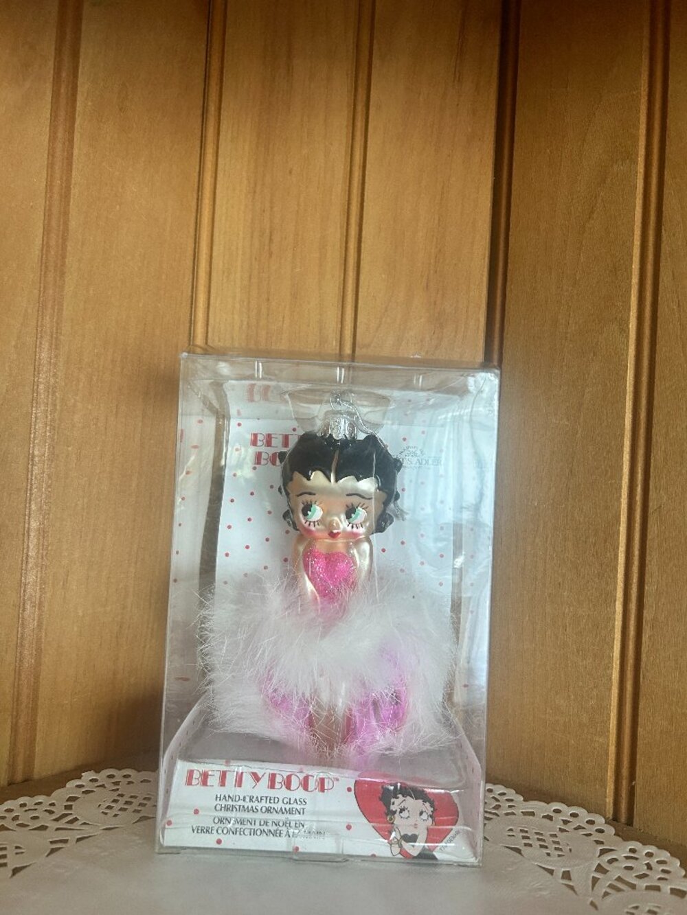 Betty Boop Handcrafted Glass Christmas Ornament Pink Dress Feather Boa Box 2007